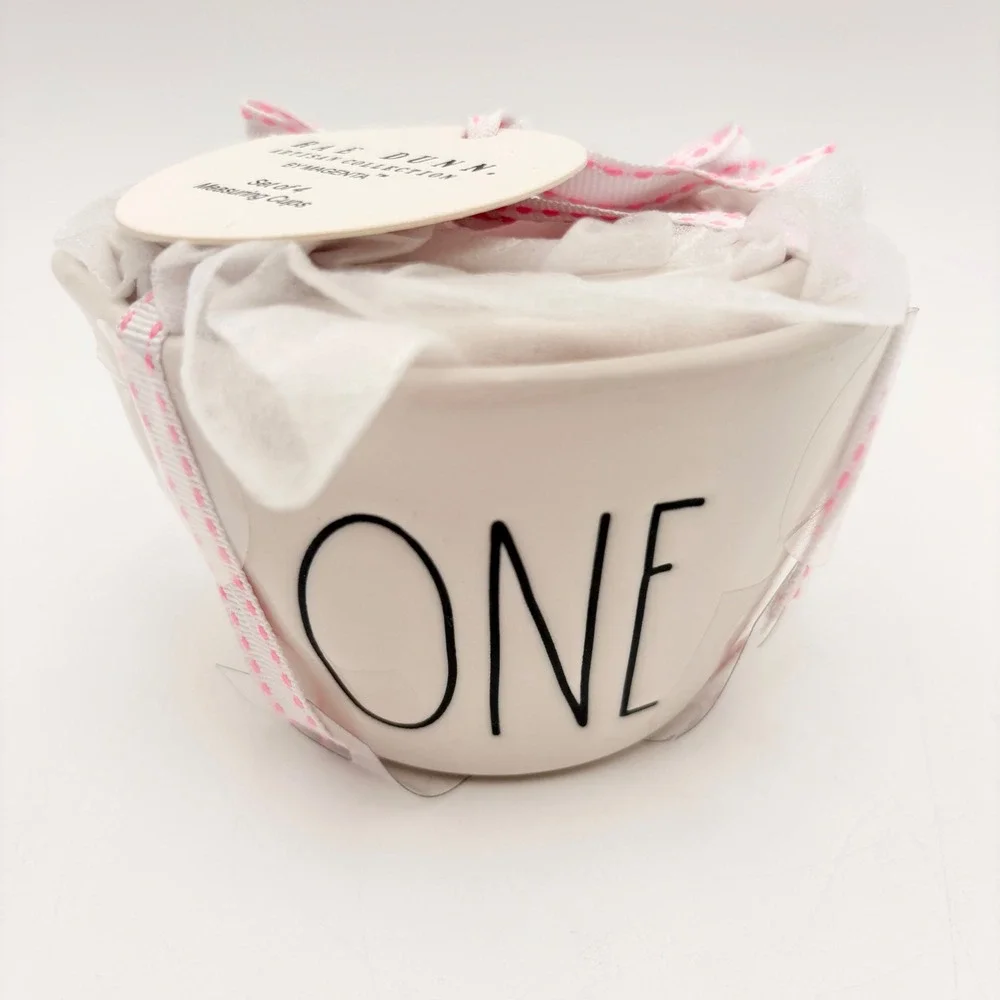 Rae Dunn Magenta Measuring Cups Nesting Set ONE HALF THIRD QUARTER Pink Ribbon